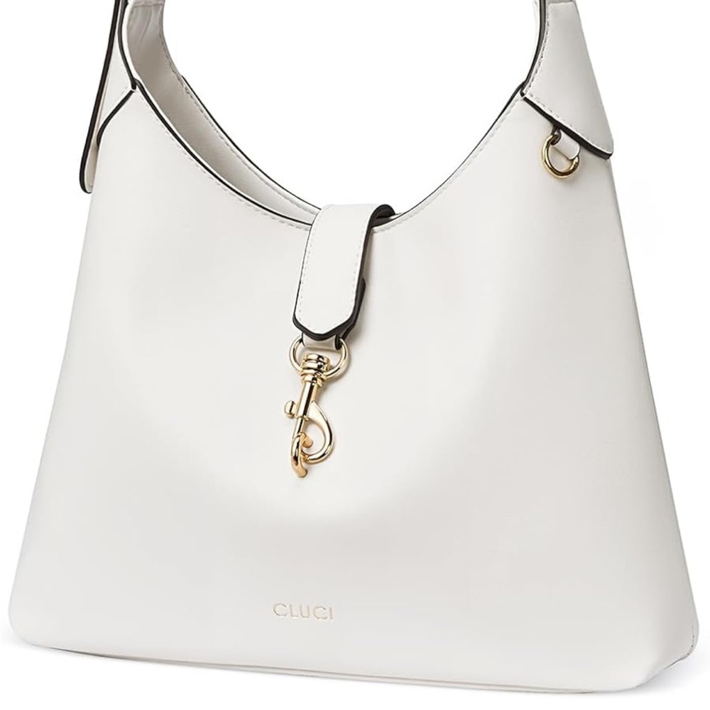 NWT Cluci Vegan Leather Elegant White Shoulder hobo Bag